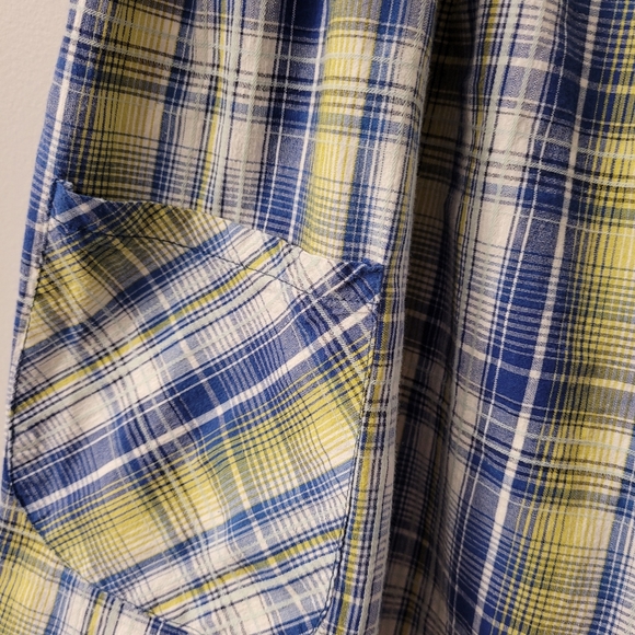 Blue and Yellow Plaid Vintage Tube Tank Top Sz Lg Front pockets - Picture 2 of 8